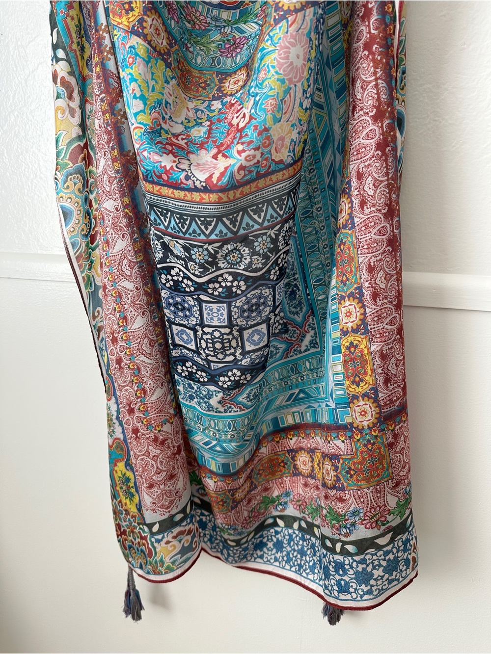 Johnny Was Silk Floral Tassel Scarf - Picture 3 of 3